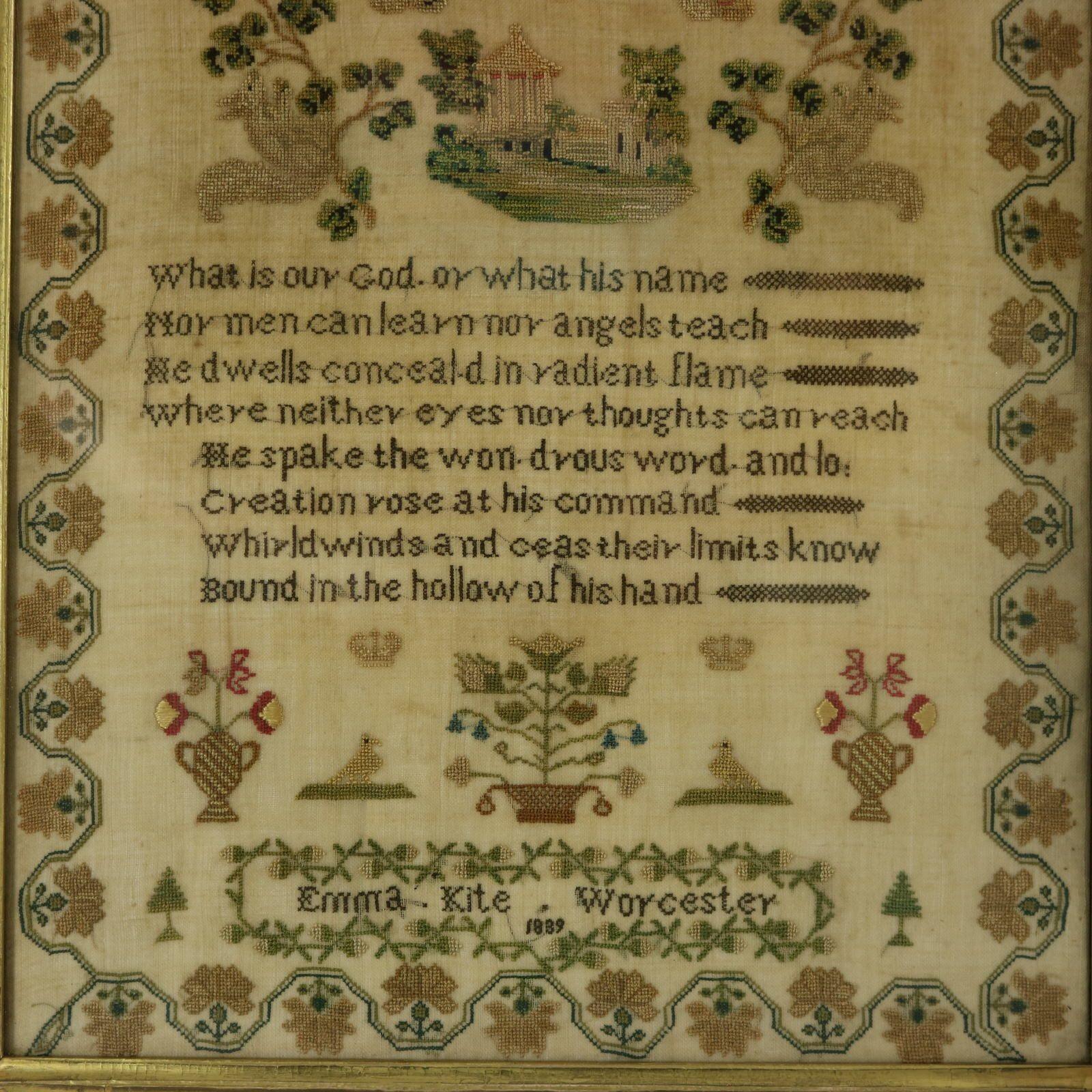 English Victorian Sampler, 1839, by Emma Kite For Sale