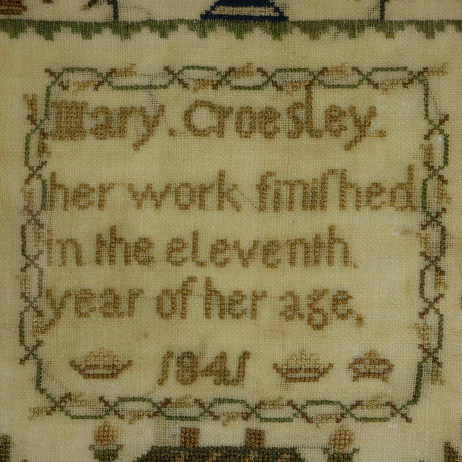 Mid-19th Century Victorian Sampler, 1841, by Mary Croesley For Sale