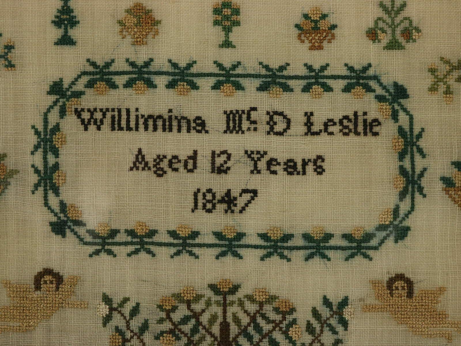 Victorian Sampler, 1847, by Willimina McD Leslie Aged 12 In Good Condition In Chelmsford, Essex