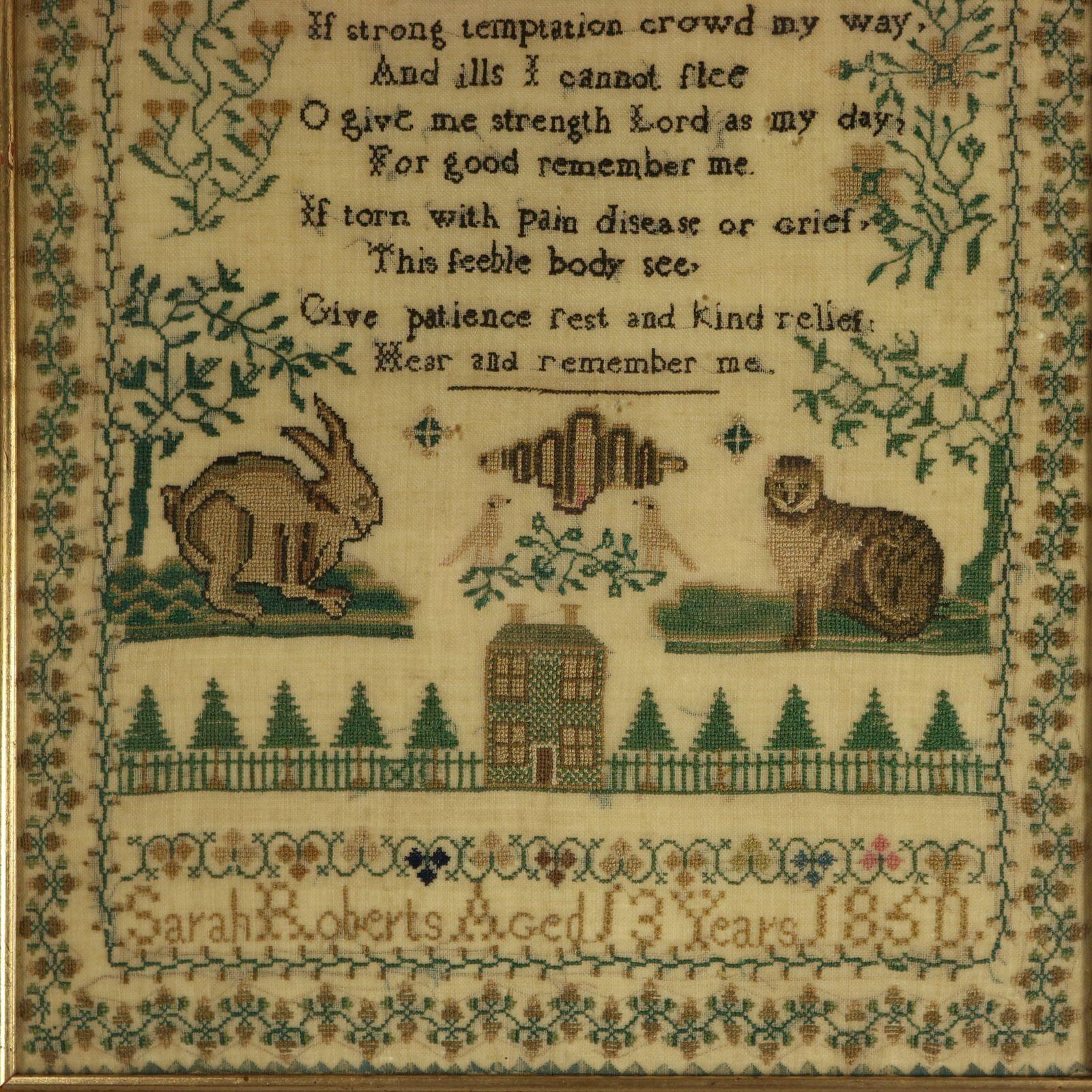 Victorian Sampler, 1850, Sarah Roberts Aged 13 In Good Condition For Sale In Chelmsford, Essex