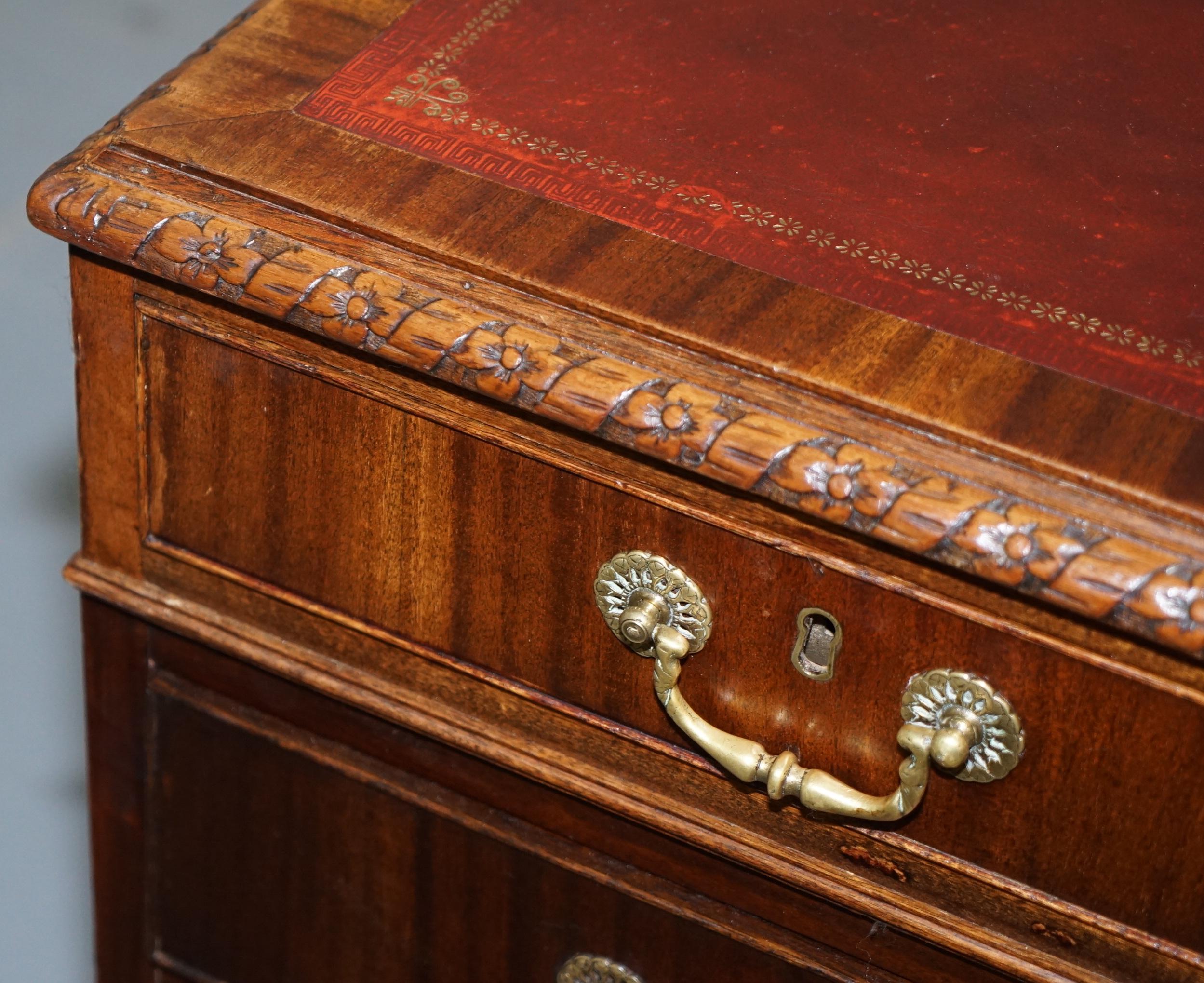 Victorian Sapele Wood Double Sided Twin Pedestal Partner Desk Brown Leather Top 2