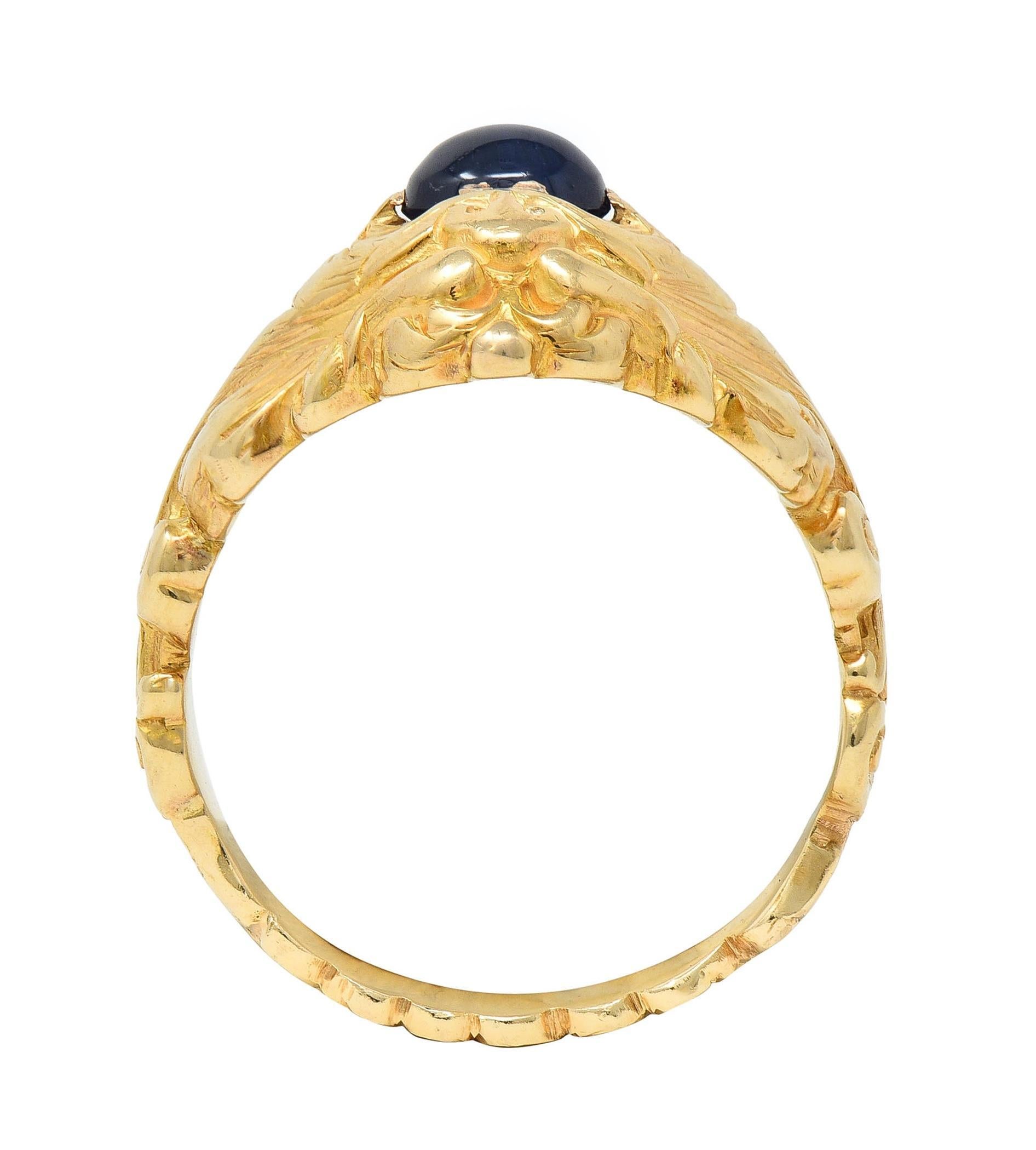 Victorian Sapphire 14 Karat Yellow Gold God Of Wind Unisex Antique Ring 6
