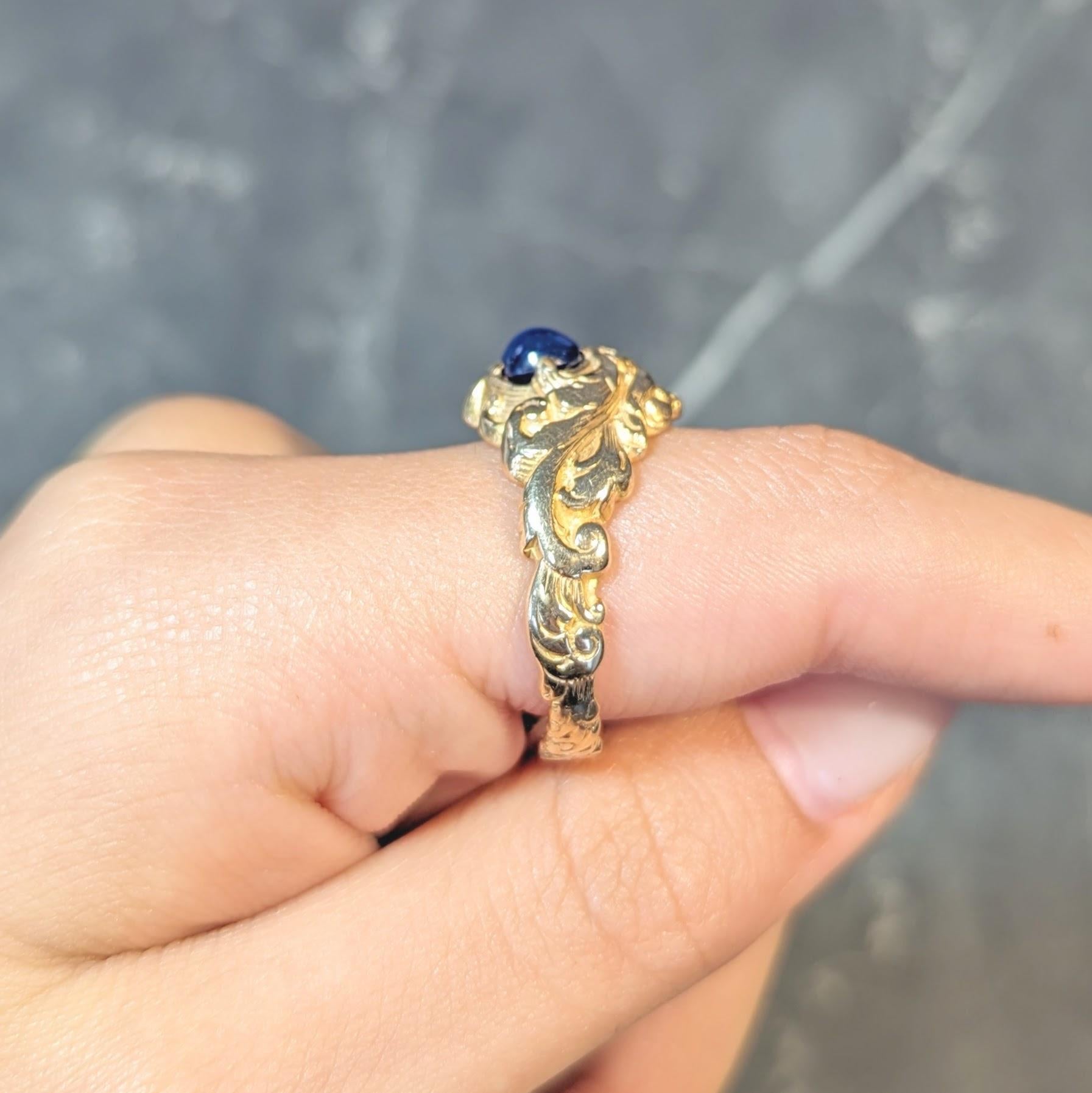 Victorian Sapphire 14 Karat Yellow Gold God Of Wind Unisex Antique Ring For Sale 10