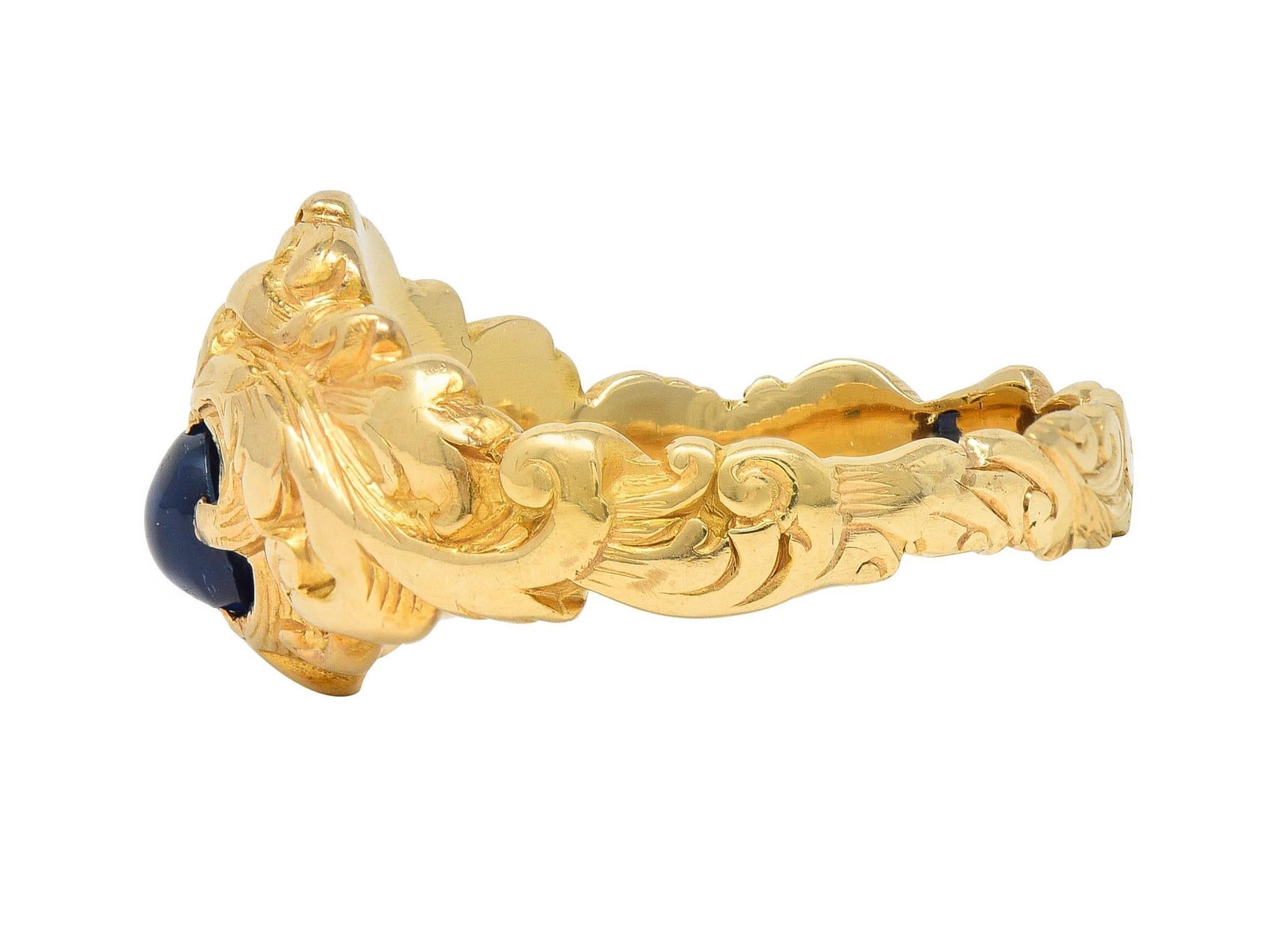 Victorian Sapphire 14 Karat Yellow Gold God Of Wind Unisex Antique Ring 2