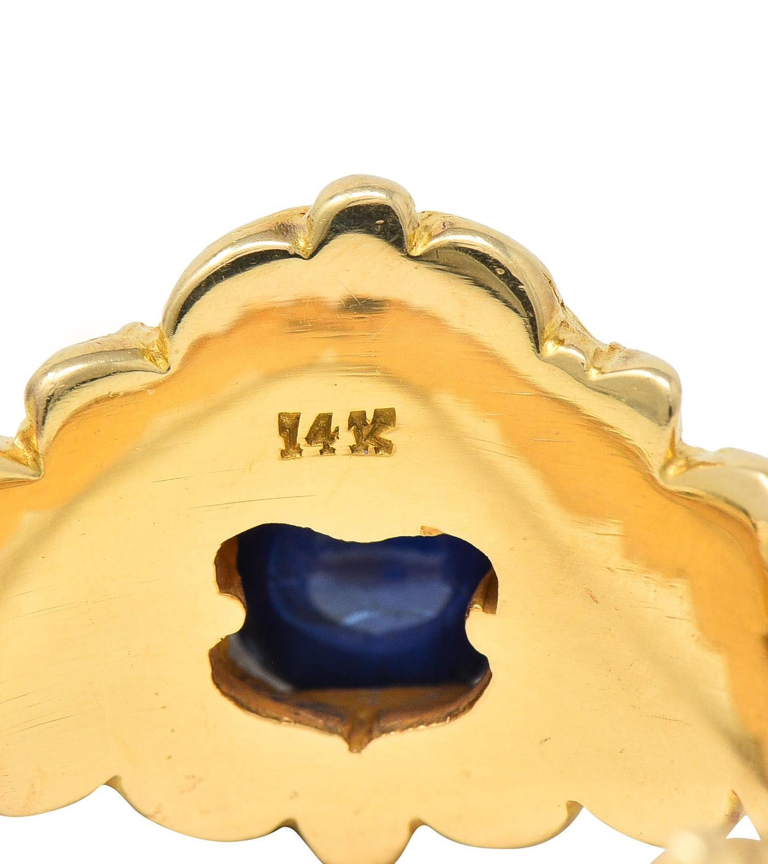 Victorian Sapphire 14 Karat Yellow Gold God Of Wind Unisex Antique Ring 4