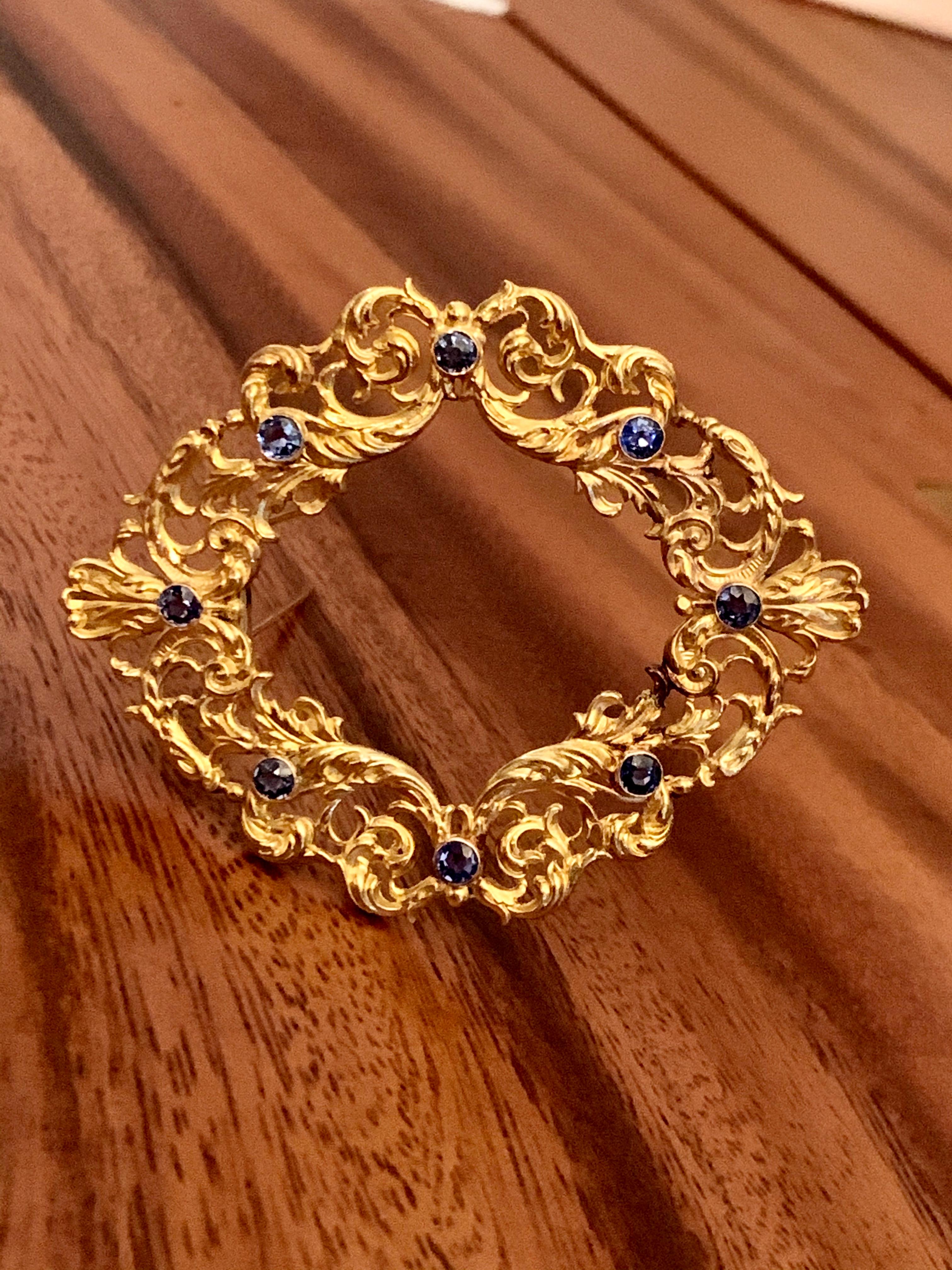 Victorian Sapphire 18 Karat Yellow Gold Fur Clip Brooch Pin In Good Condition In St. Louis Park, MN