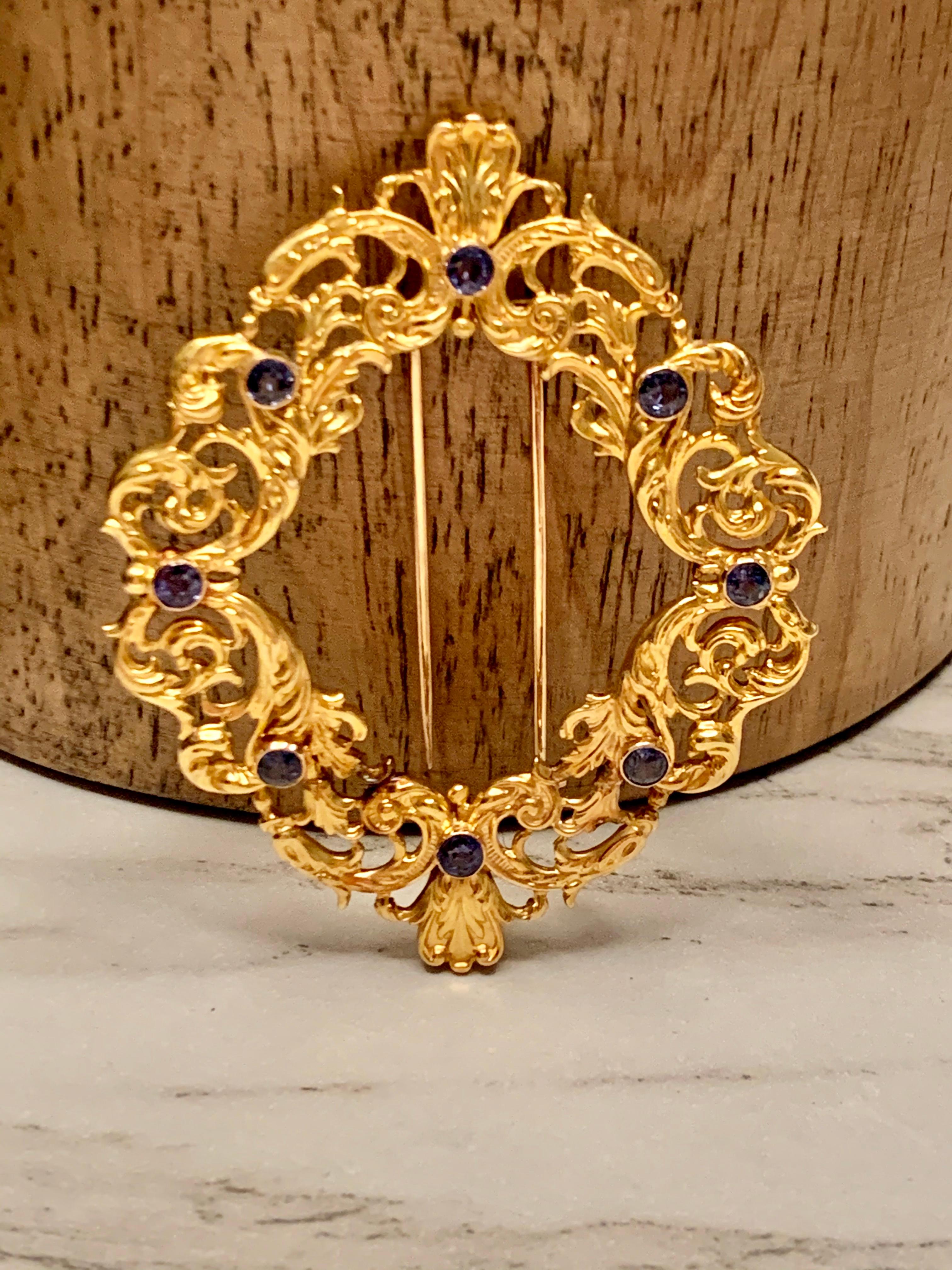 Victorian Sapphire 18 Karat Yellow Gold Fur Clip Brooch Pin 2