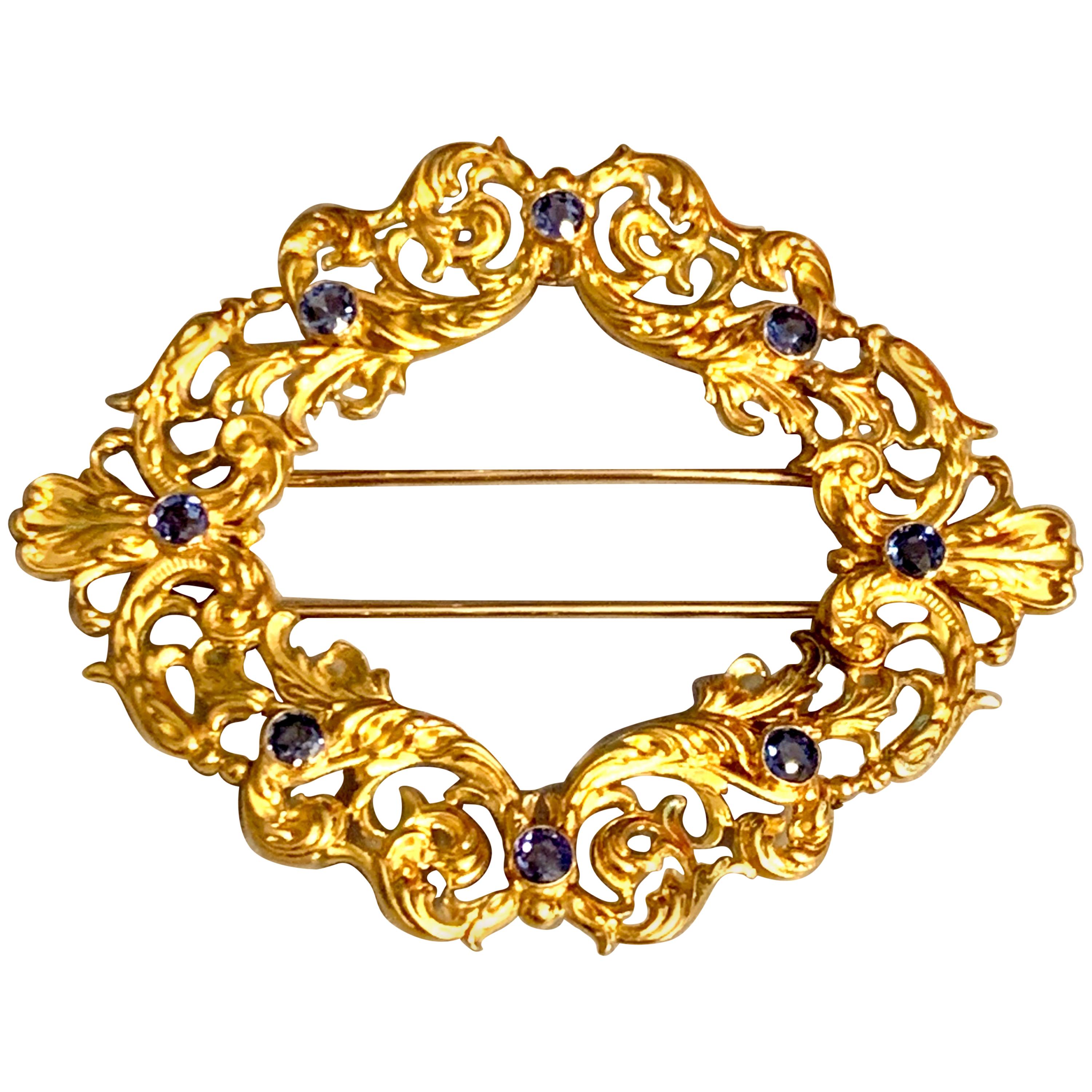Victorian Sapphire 18 Karat Yellow Gold Fur Clip Brooch Pin