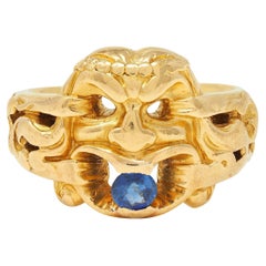 Antiker viktorianischer Unisex-Ring, Saphir 18 Karat Gelbgold God Of Wind