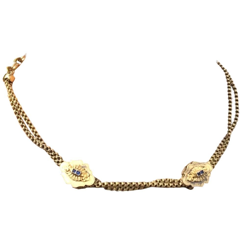 Viktorianische Albertina-Halskette mit Saphir und 15 Karat Gold im Angebot