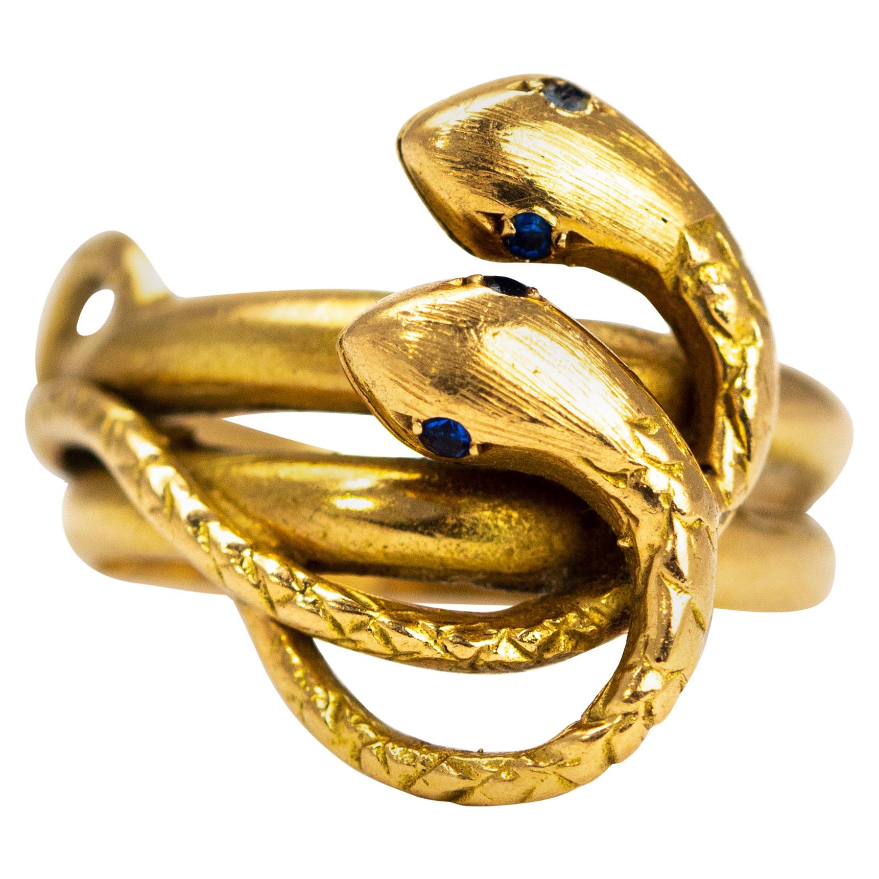 Victorian Sapphire and 18 Carat Gold Snake Ring