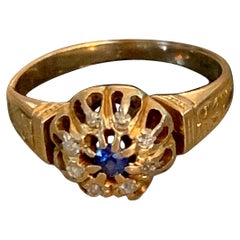 Victorian Sapphire and Diamond 14 Karat Yellow Gold Ring