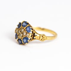 Victorian Sapphire and Diamond 15 Carat Gold Cluster Ring