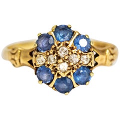 Victorian Sapphire and Diamond 15 Carat Gold Cluster Ring