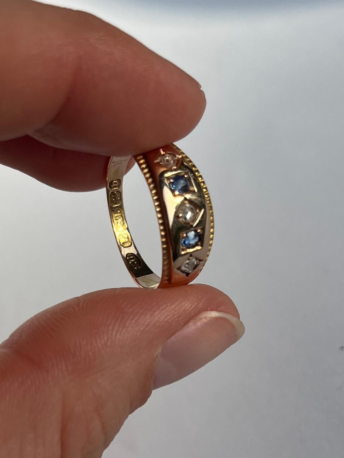 Women's Victorian Sapphire and Diamond 15 Carat Gold Five Stone Band For Sale