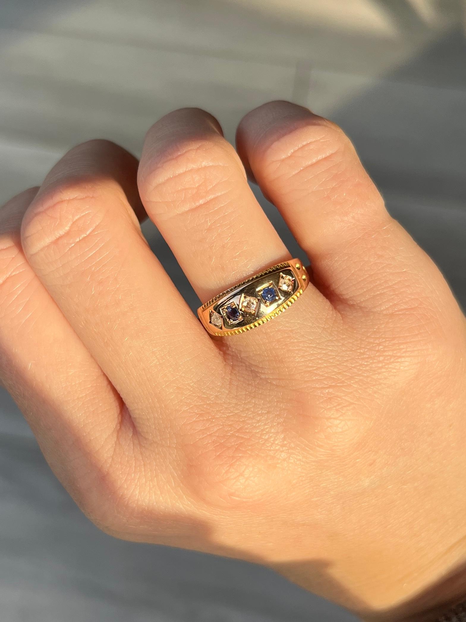 Victorian Sapphire and Diamond 15 Carat Gold Five Stone Band For Sale 1