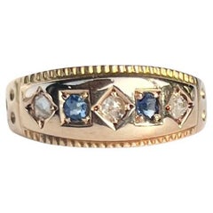 Victorian Sapphire and Diamond 15 Carat Gold Five Stone Band