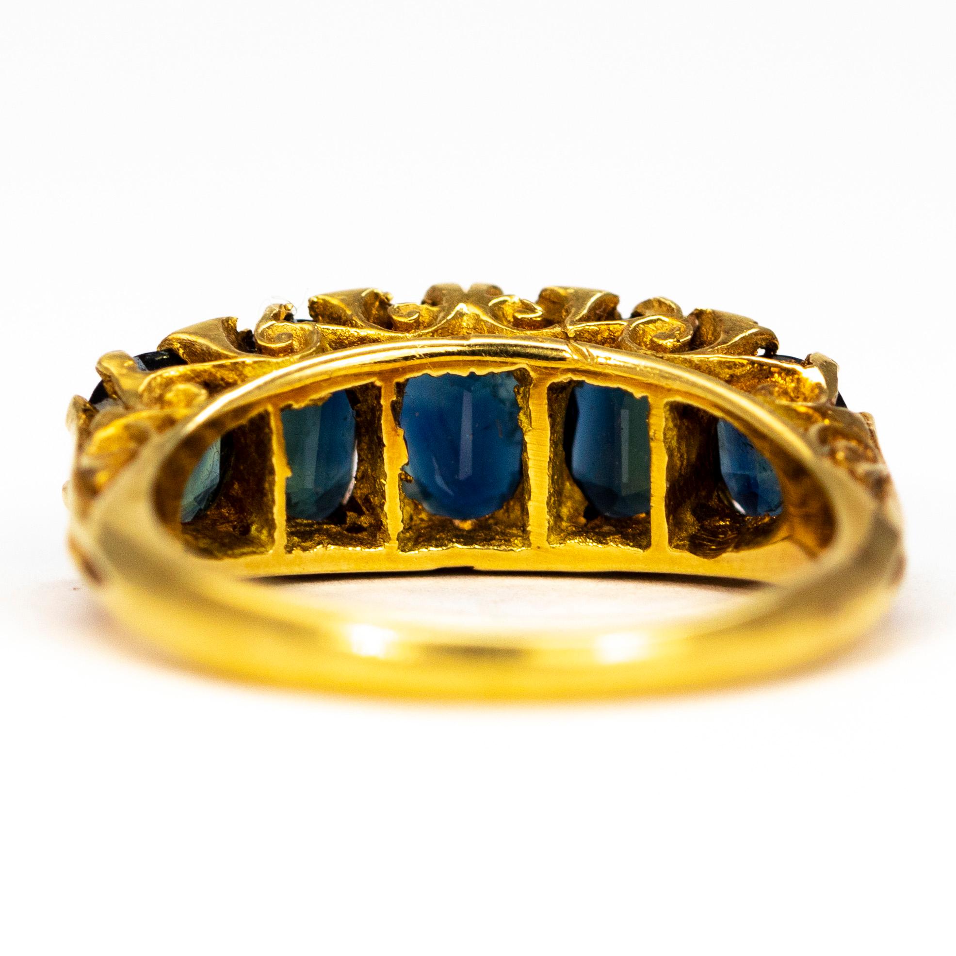 Women's Victorian Sapphire and Diamond 18 Carat Gold Five-Stone Ring