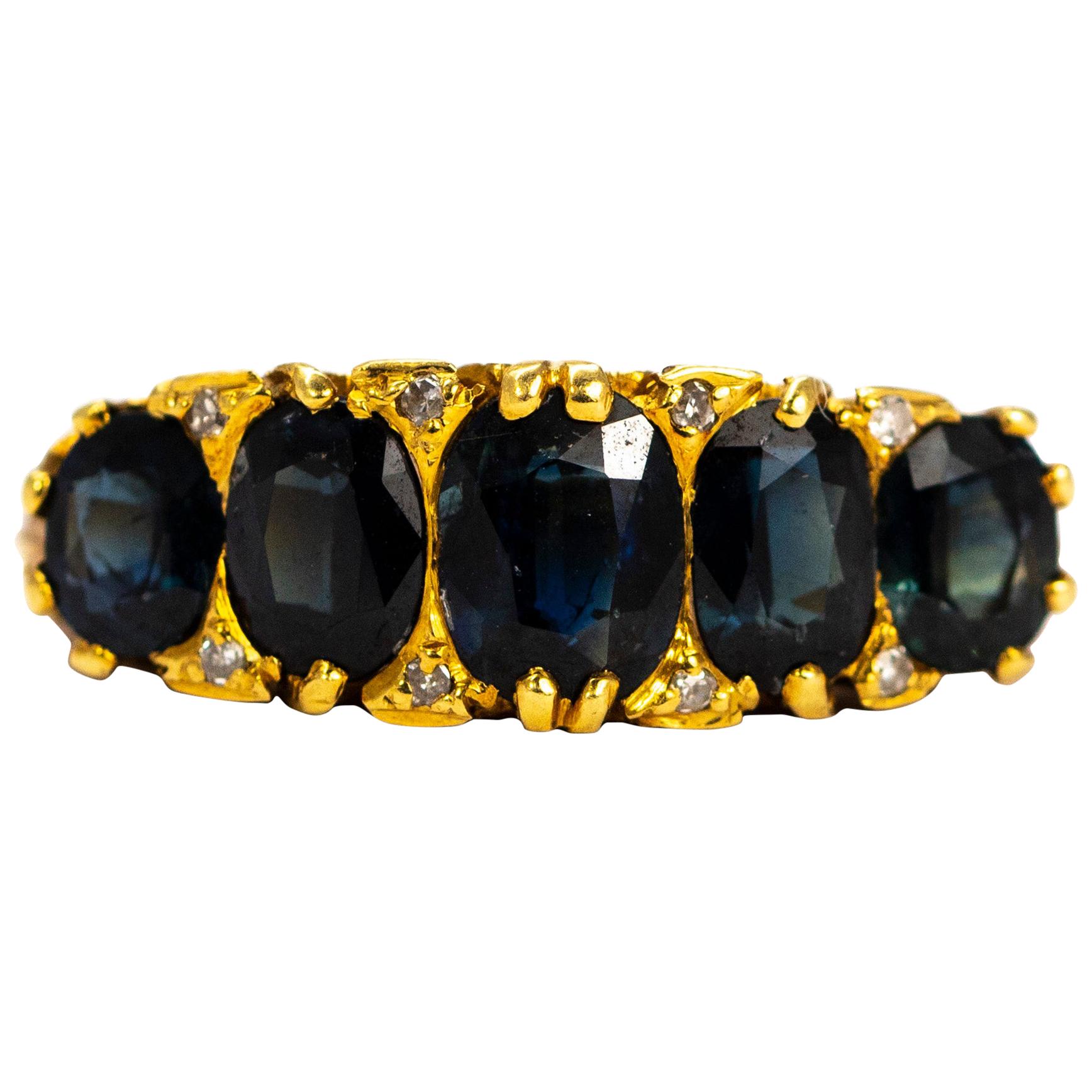 Victorian Sapphire and Diamond 18 Carat Gold Five-Stone Ring
