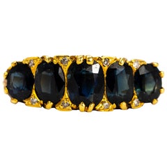Victorian Sapphire and Diamond 18 Carat Gold Five-Stone Ring Victorian Sapphire and Diamond 18 Carat Gold Five-Stone Ring
