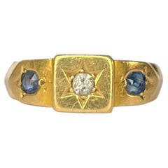 Victorian Sapphire and Diamond 18 Carat Gold Three-Stone Ring