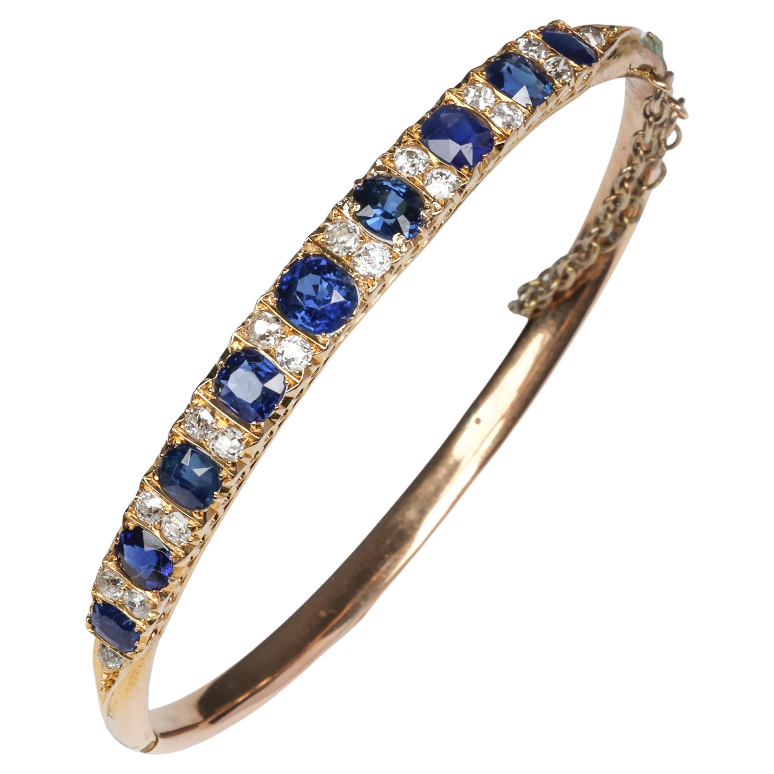 Sapphire and Diamond Bangle Bracelet, Victorian, Certified
