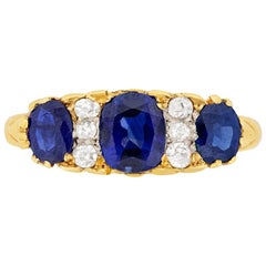 Victorian Sapphire and Diamond Carved Shank Ring, circa 1900s
