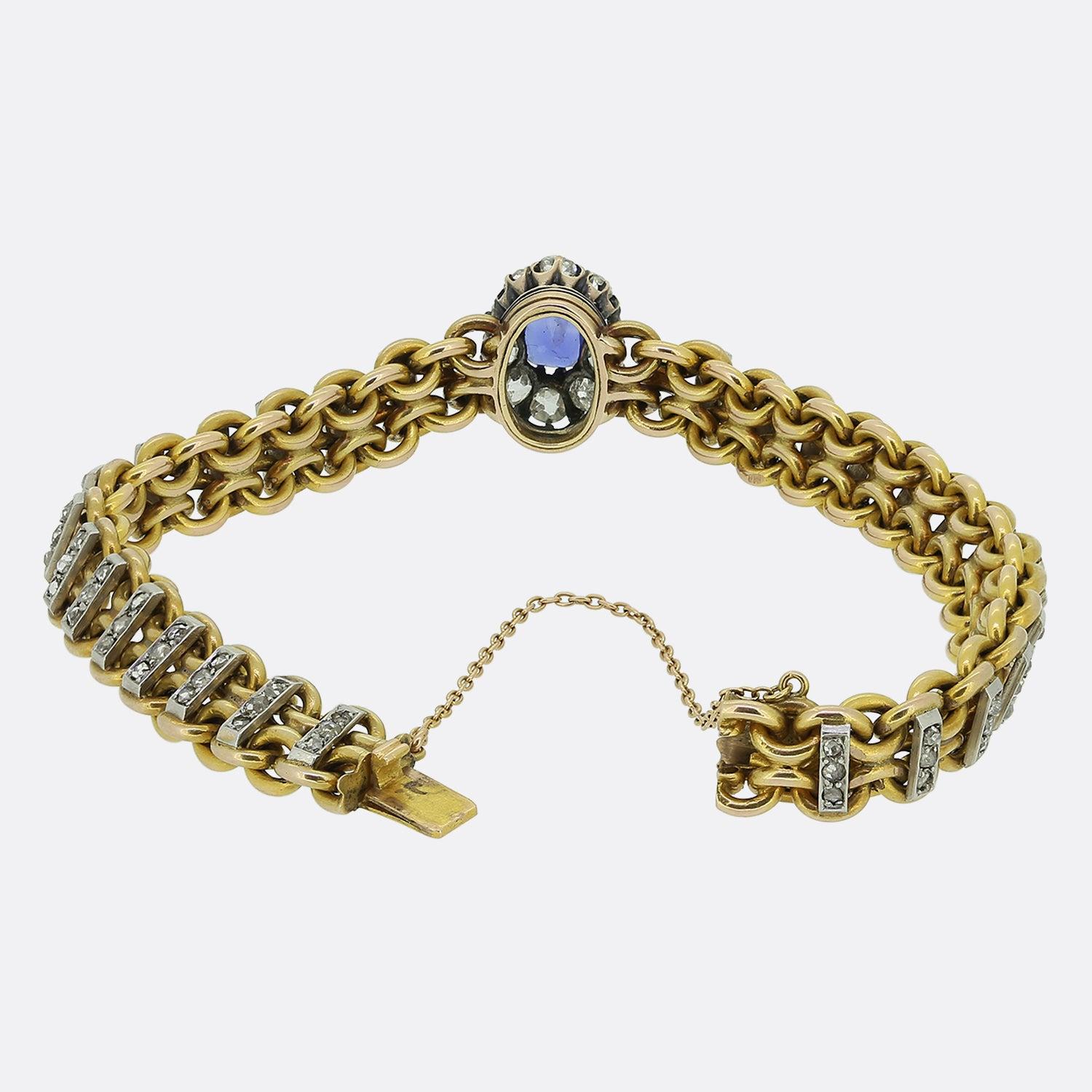 Oval Cut Victorian Sapphire and Diamond Chain Bracelet