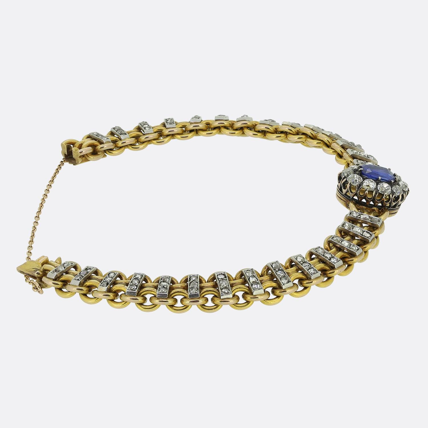 Victorian Sapphire and Diamond Chain Bracelet In Good Condition In London, GB
