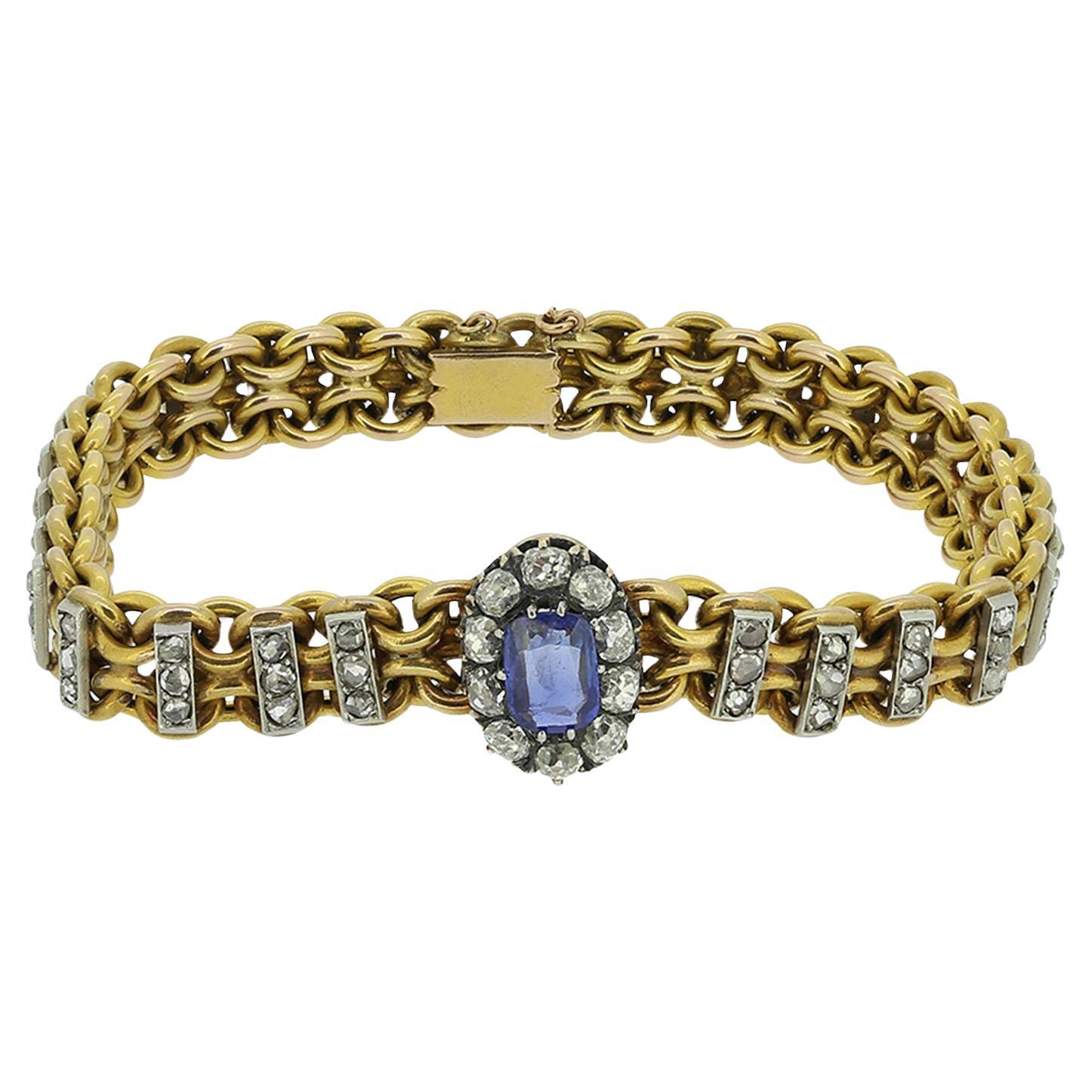 Victorian Sapphire and Diamond Chain Bracelet