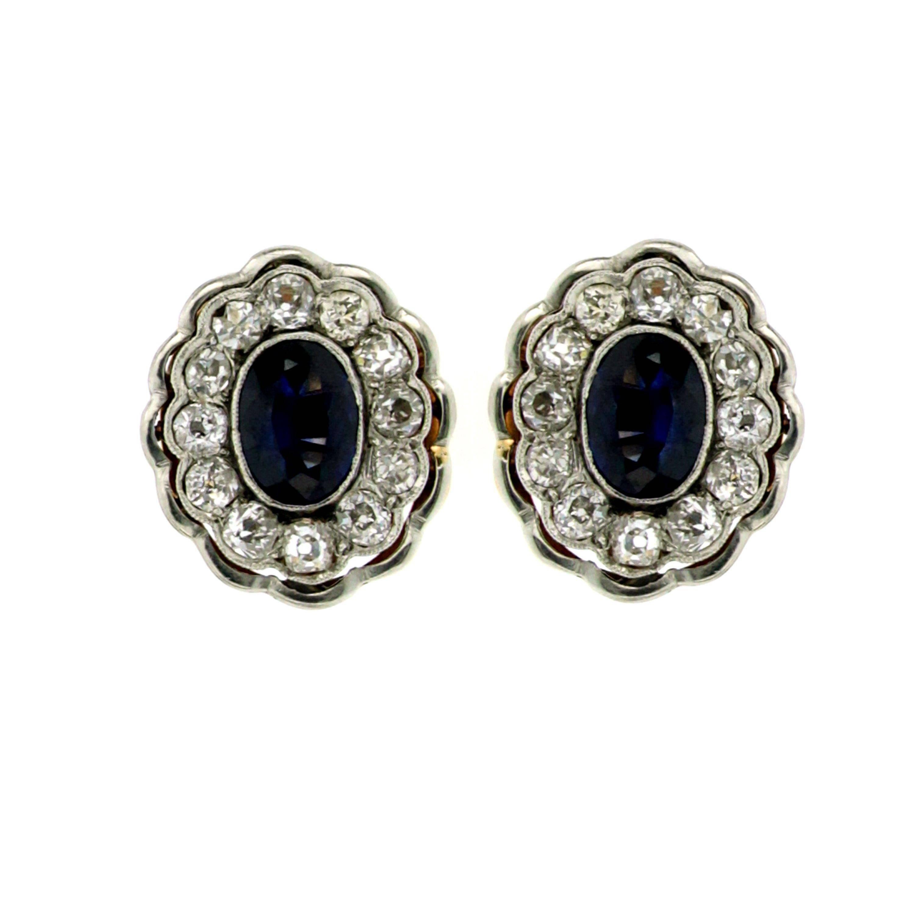 Women's or Men's Victorian Sapphire and Diamond Cluster Earrings