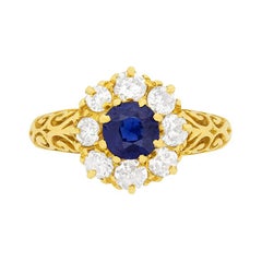 Victorian Sapphire and Diamond Cluster Ring, circa 1900s