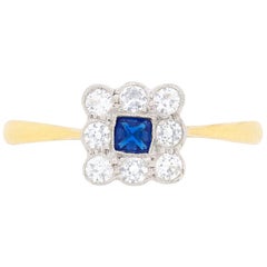 Victorian Sapphire and Diamond Cluster Ring, circa 1900s