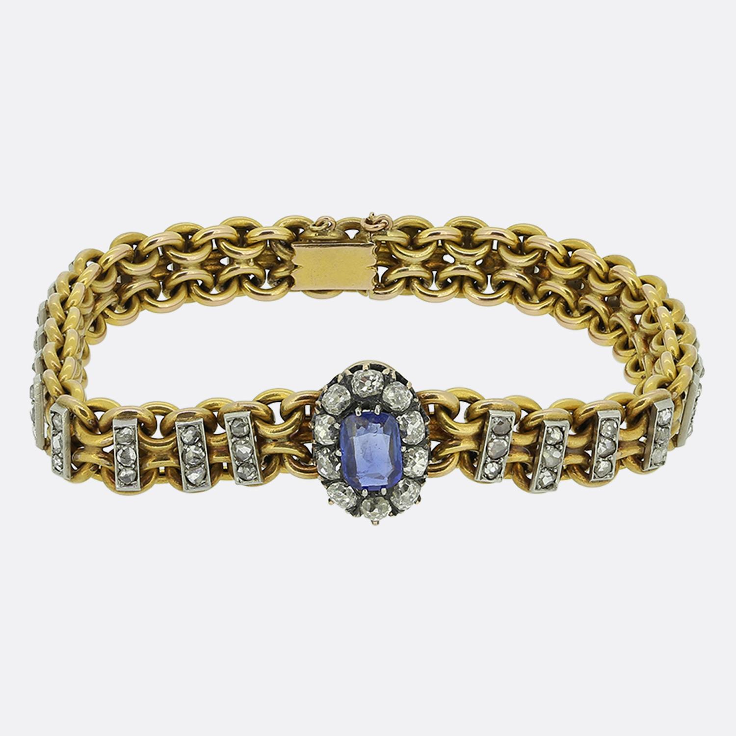 Viktorianischer Saphir- und Diamant-Cluster-Ring für Damen oder Herren im Angebot