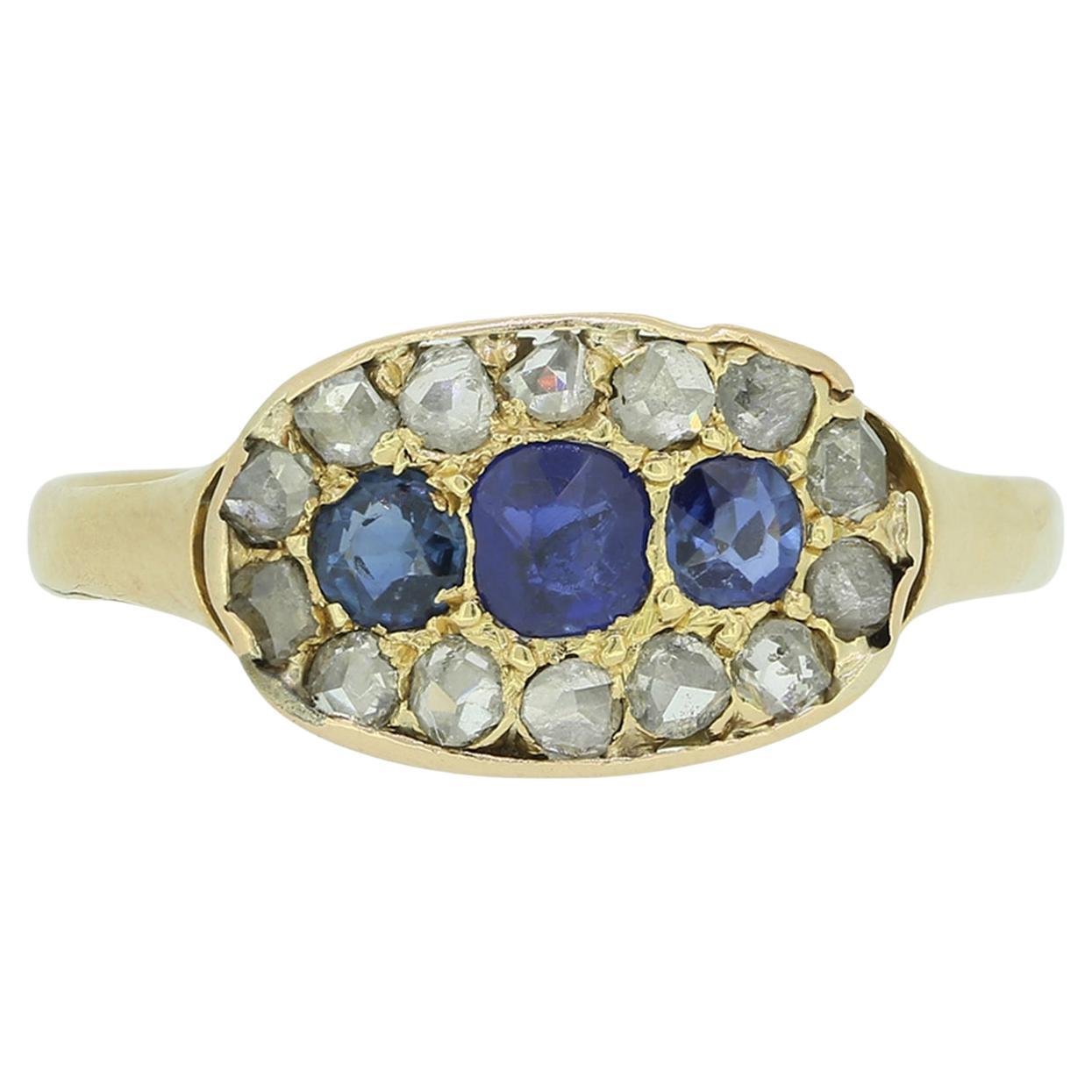 Victorian Sapphire and Diamond Cluster Ring For Sale