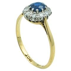 Victorian Sapphire and Diamond Cluster Ring Platinum Top and 18k Gold