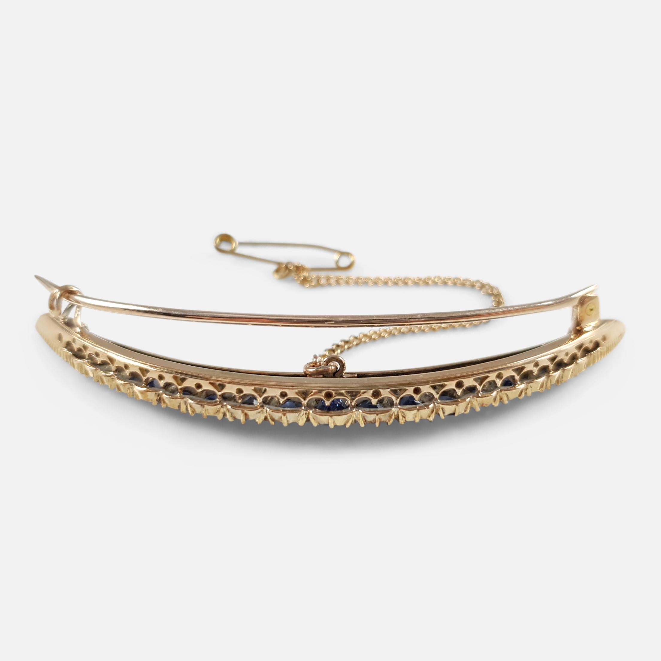 Victorian Sapphire and Diamond Crescent Brooch, Circa 1890 For Sale 1