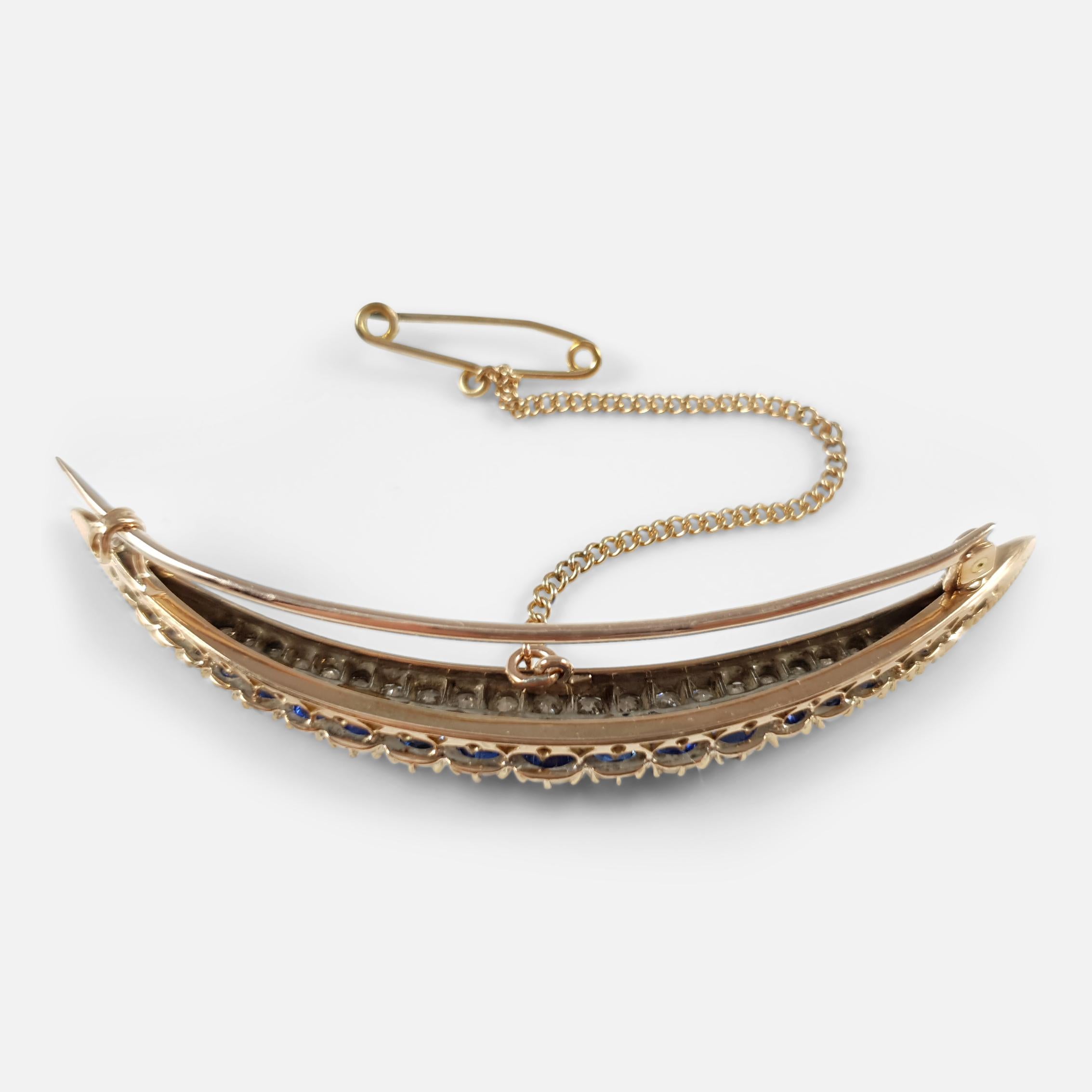 Victorian Sapphire and Diamond Crescent Brooch, Circa 1890 For Sale 2
