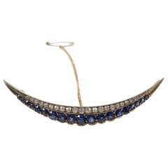 Victorian Sapphire and Diamond Crescent Brooch, Circa 1890