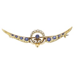 Victorian Sapphire and Diamond Crescent Brooch