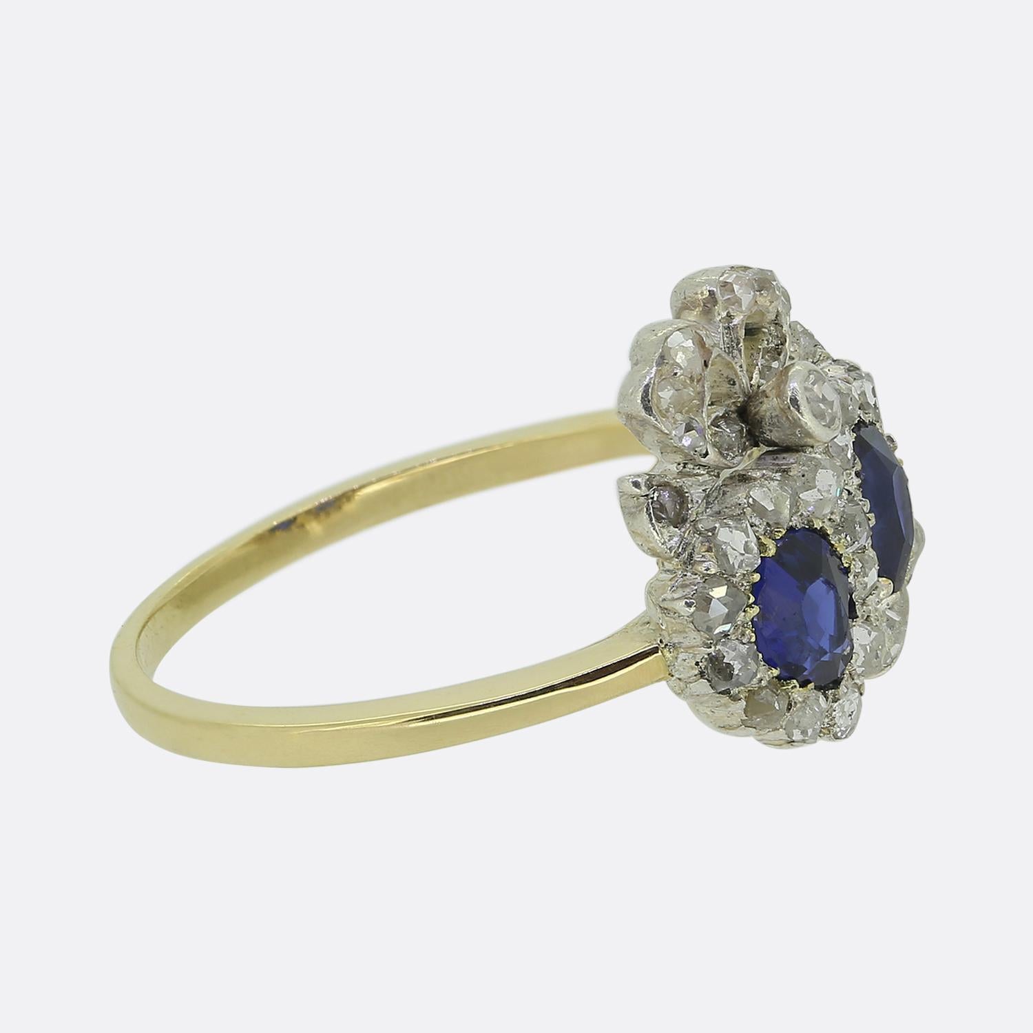 Edwardian Victorian Sapphire and Diamond Double Heart Ring For Sale