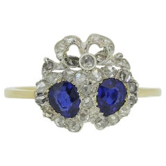 Victorian Sapphire and Diamond Double Heart Ring