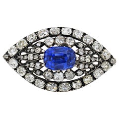 Antique Victorian Sapphire and Diamond Eye Brooch, 1880s