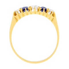 Viktorianischer Fünf-Steine-Ring mit Saphir und Diamant, um 1890