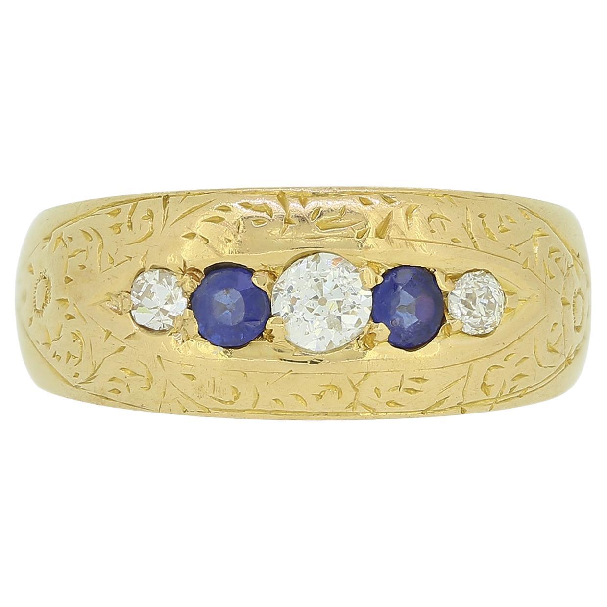 Victorian Sapphire and Diamond Five Stone Ring For Sale