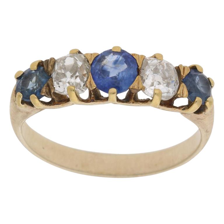 Victorian Sapphire and Diamond Half Eternity Engagement Ring