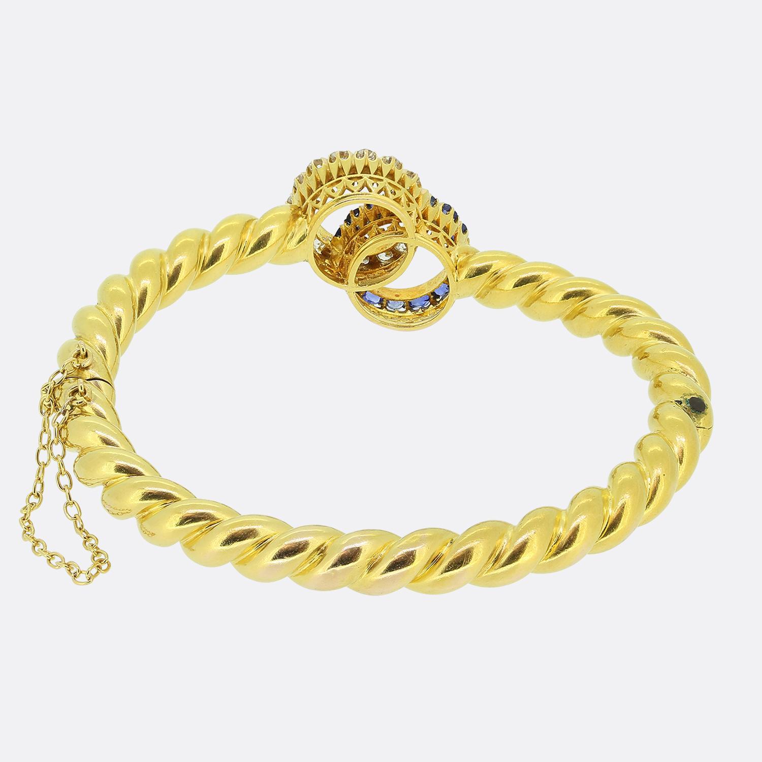 Taglio vecchia miniera Bracciale vittoriano con zaffiro e diamante a raggiera in vendita