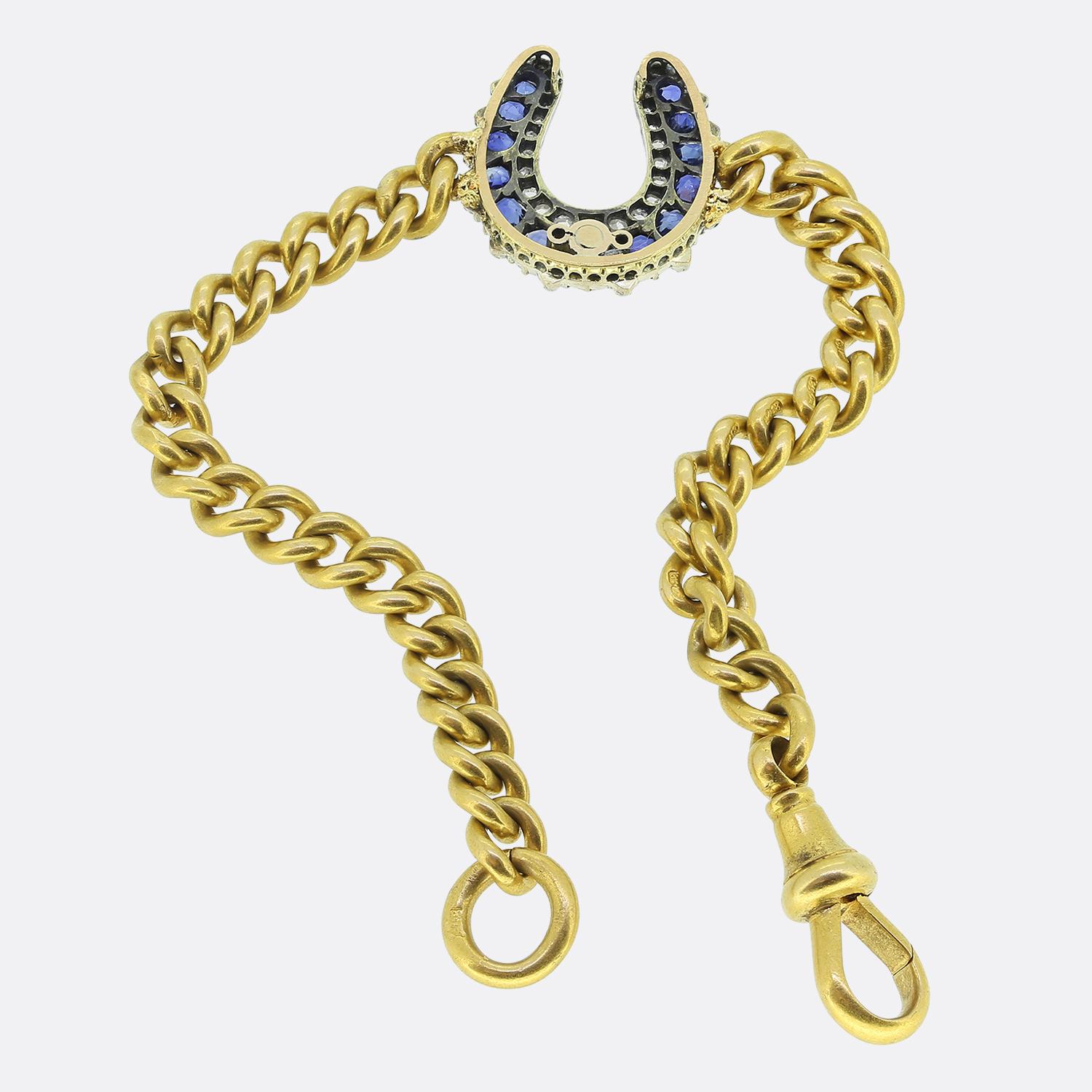 Round Cut Victorian Sapphire and Diamond Horseshoe Bracelet