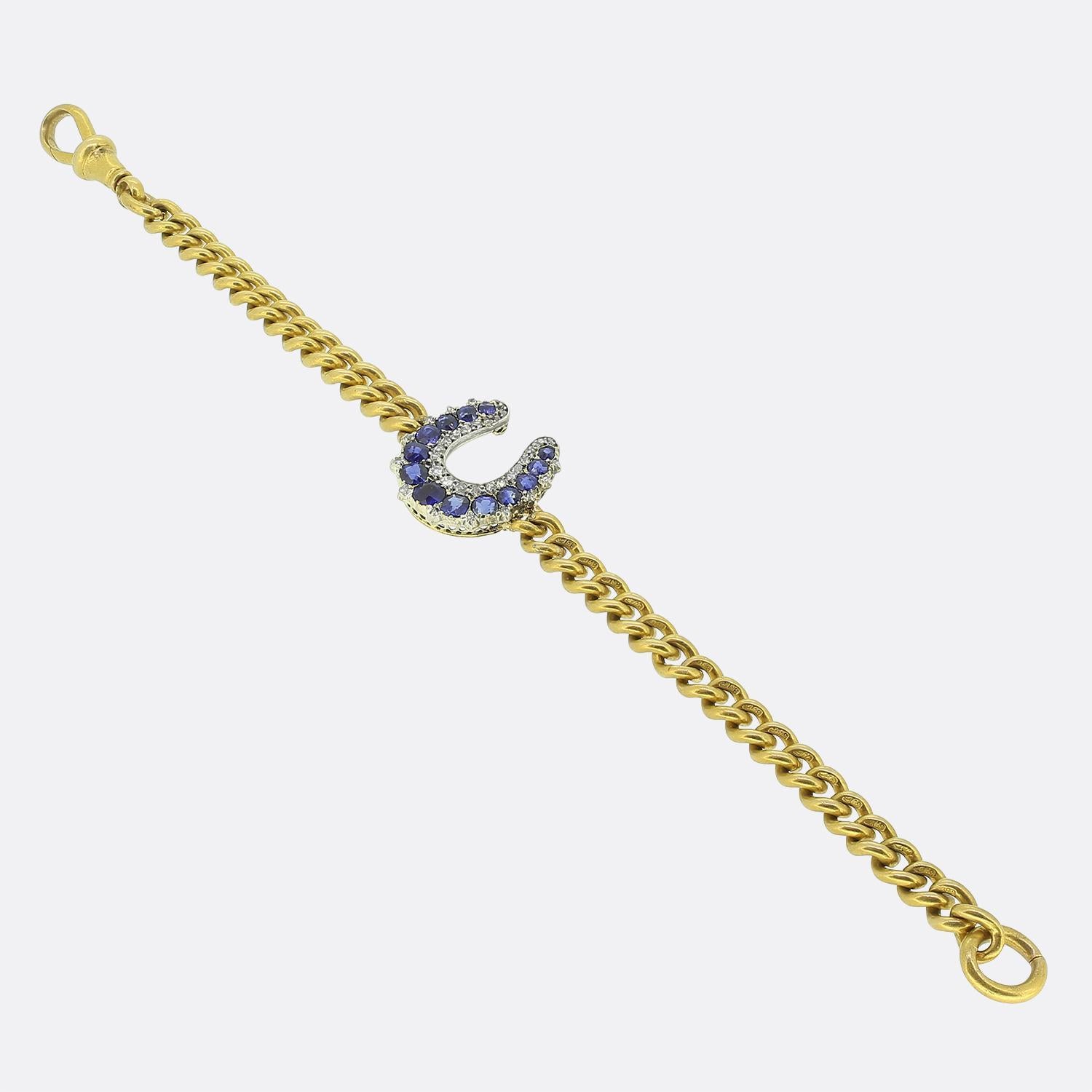 Victorian Sapphire and Diamond Horseshoe Bracelet In Good Condition In London, GB