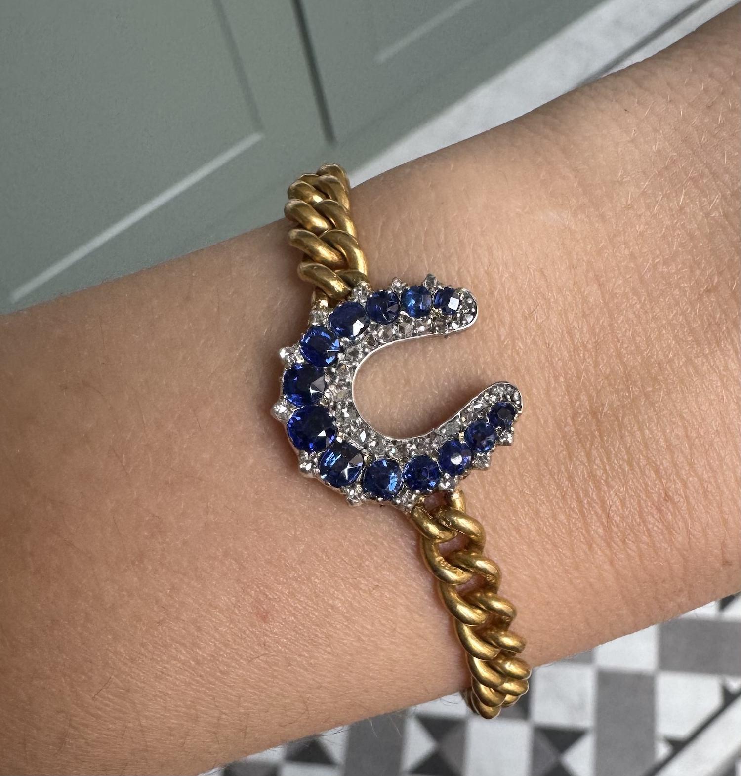 Women's or Men's Victorian Sapphire and Diamond Horseshoe Bracelet